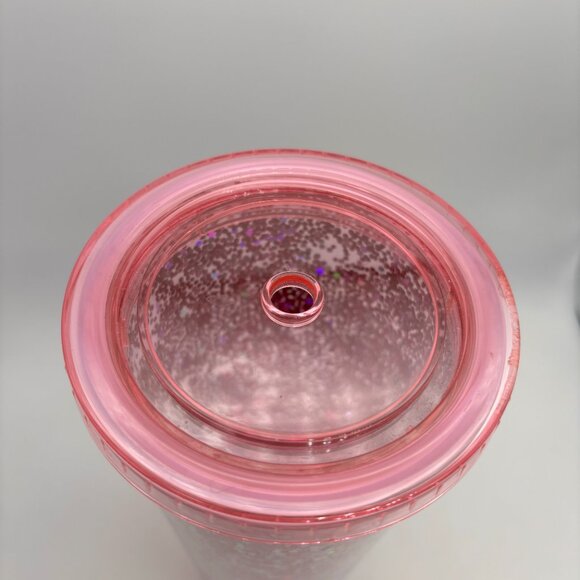 Dunkin Donuts I Love Dunkin Heart Glitter Coffee Cup Missing Straw Pink 24 oz - Picture 14 of 16